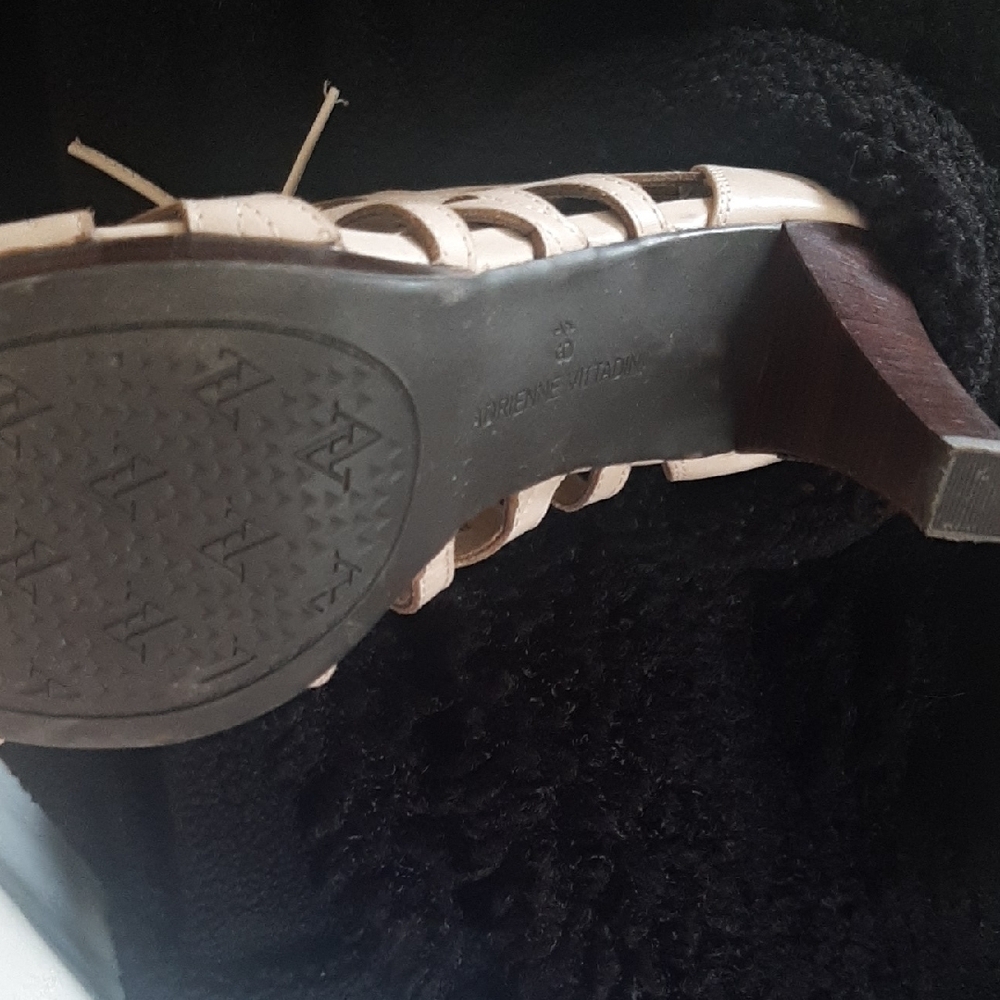 NWOT Adrienne Vittadini LEATHER Cream Strappy Heels - Picture 5 of 5